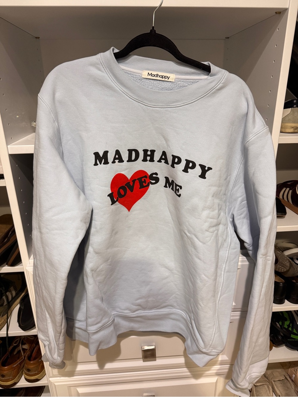 Madhappy Light Blue Crewneck with Red Heart Graphic